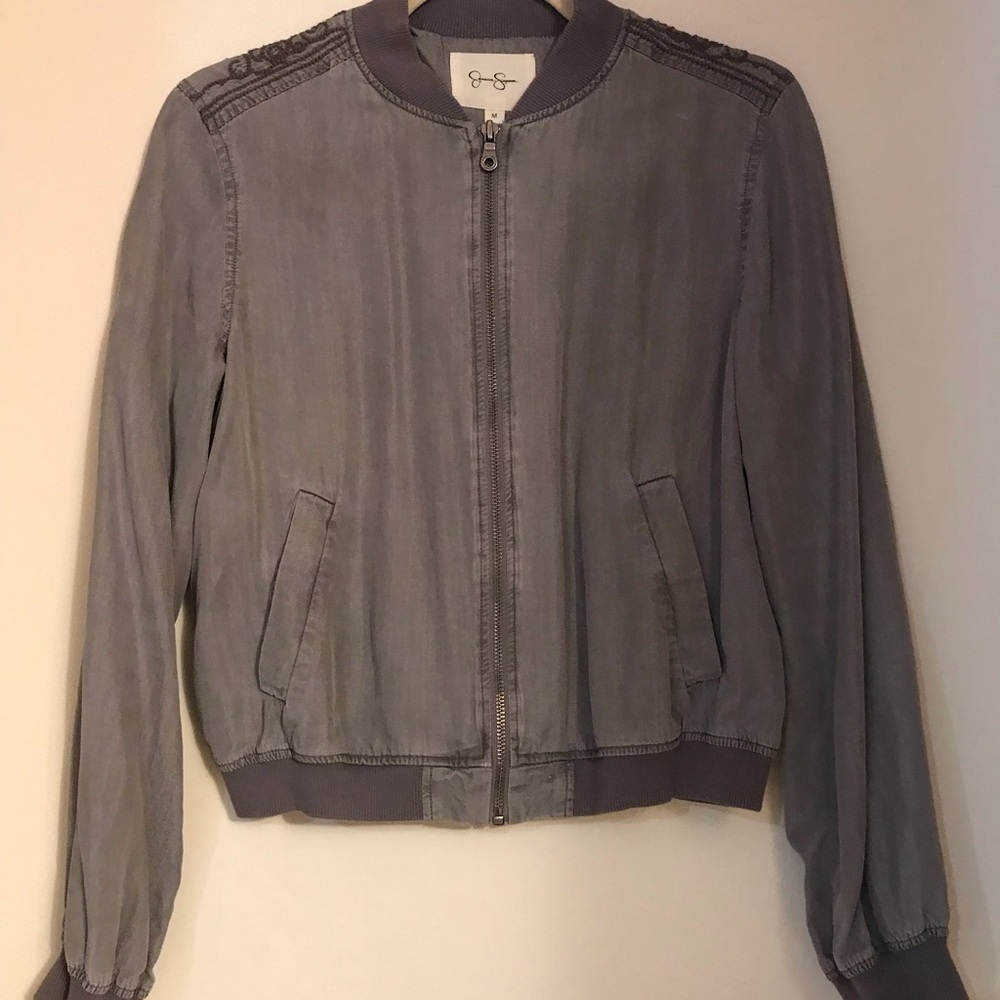 Gray embroidered bomber